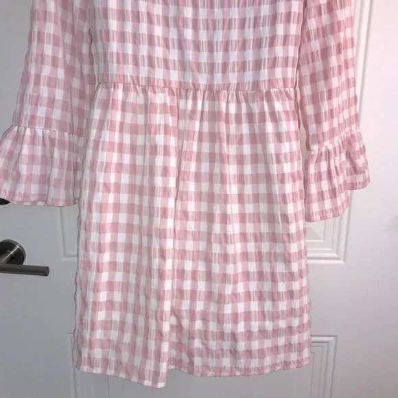 UO Exclusive pink & white textured checked bell ls babydoll dress size XS in EUC - Picture 12 of 16
